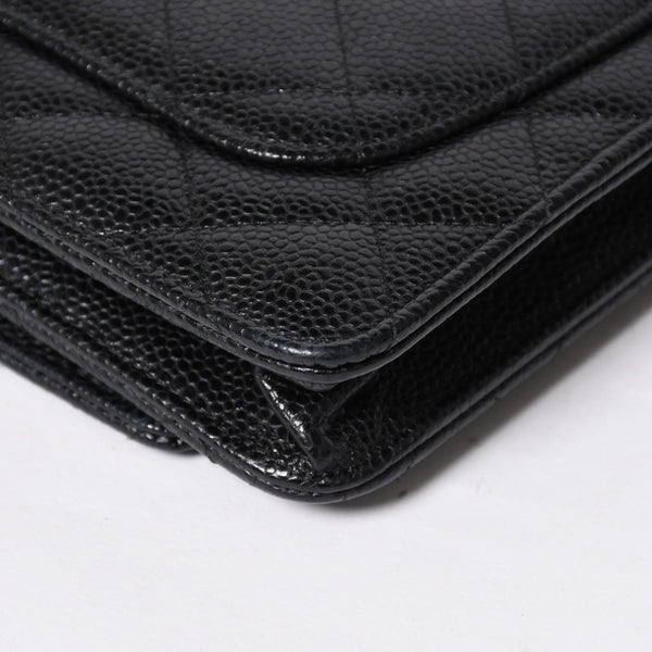 Very Good Condition CHANEL Chain Wallet Long Wallet AP0250 21st Series Coco Mark Caviar Skin Black Silver Hardware Used 4a010040