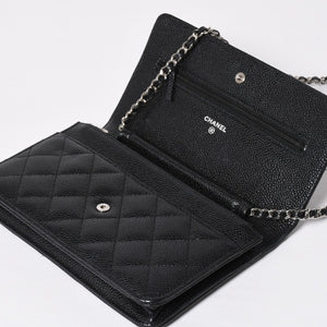 Very Good Condition CHANEL Chain Wallet Long Wallet AP0250 21st Series Coco Mark Caviar Skin Black Silver Hardware Used 4a010040