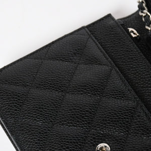 Very Good Condition CHANEL Chain Wallet Long Wallet AP0250 21st Series Coco Mark Caviar Skin Black Silver Hardware Used 4a010040