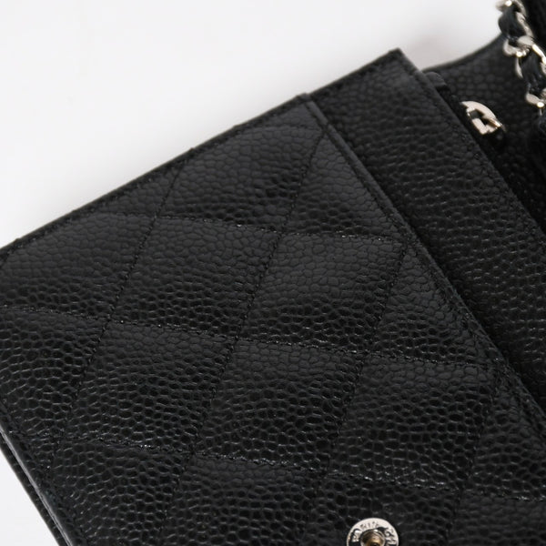 Very Good Condition CHANEL Chain Wallet Long Wallet AP0250 21st Series Coco Mark Caviar Skin Black Silver Hardware Used 4a010040