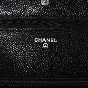 Very Good Condition CHANEL Chain Wallet Long Wallet AP0250 21st Series Coco Mark Caviar Skin Black Silver Hardware Used 4a010040