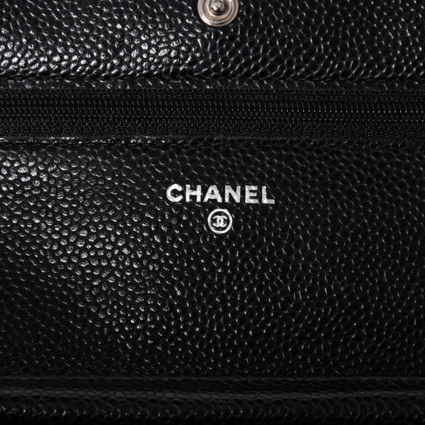 Very Good Condition CHANEL Chain Wallet Long Wallet AP0250 21st Series Coco Mark Caviar Skin Black Silver Hardware Used 4a010040