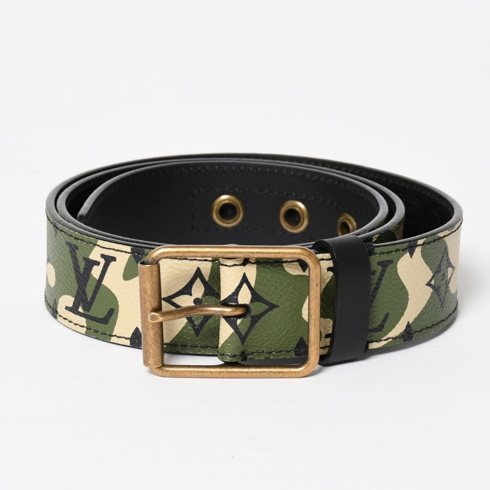 新品同様 LOUIS VUITTON ルイヴィトン ベルト サンチュール モノグラモフラージュ 村上隆 サイズ90 M9646U ゴールド金具 中古 4a010044