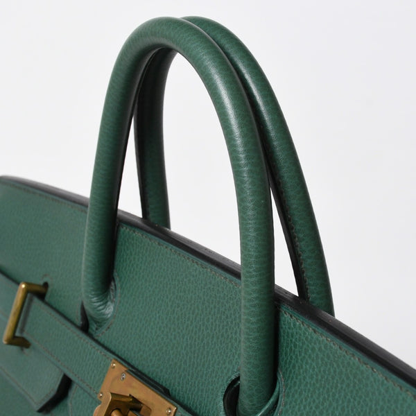 Mint condition HERMES Haut a Courroies 45 handbag, Ardennes green with gold hardware. ◻B stamp, used, item number 4a010051