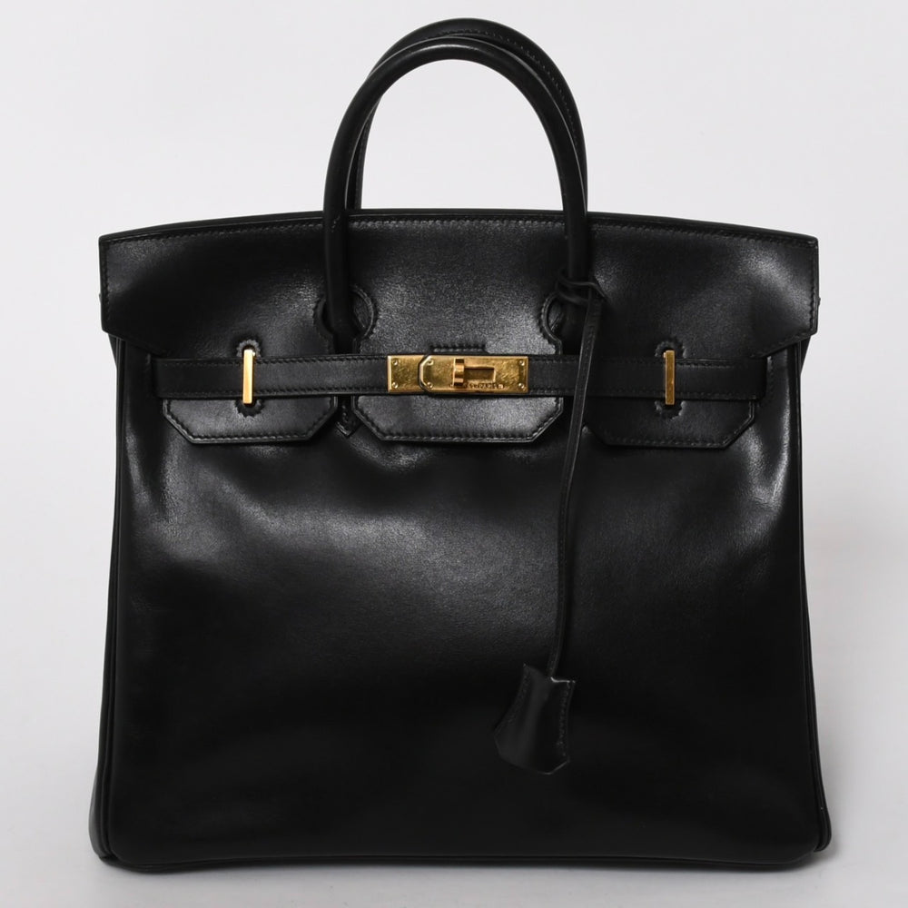 Very Good Condition Hermes HERMES Hautaclois 32 Handbag Box Calf Black Gold Hardware Ladies Mouth A Stamp Used 4a010087