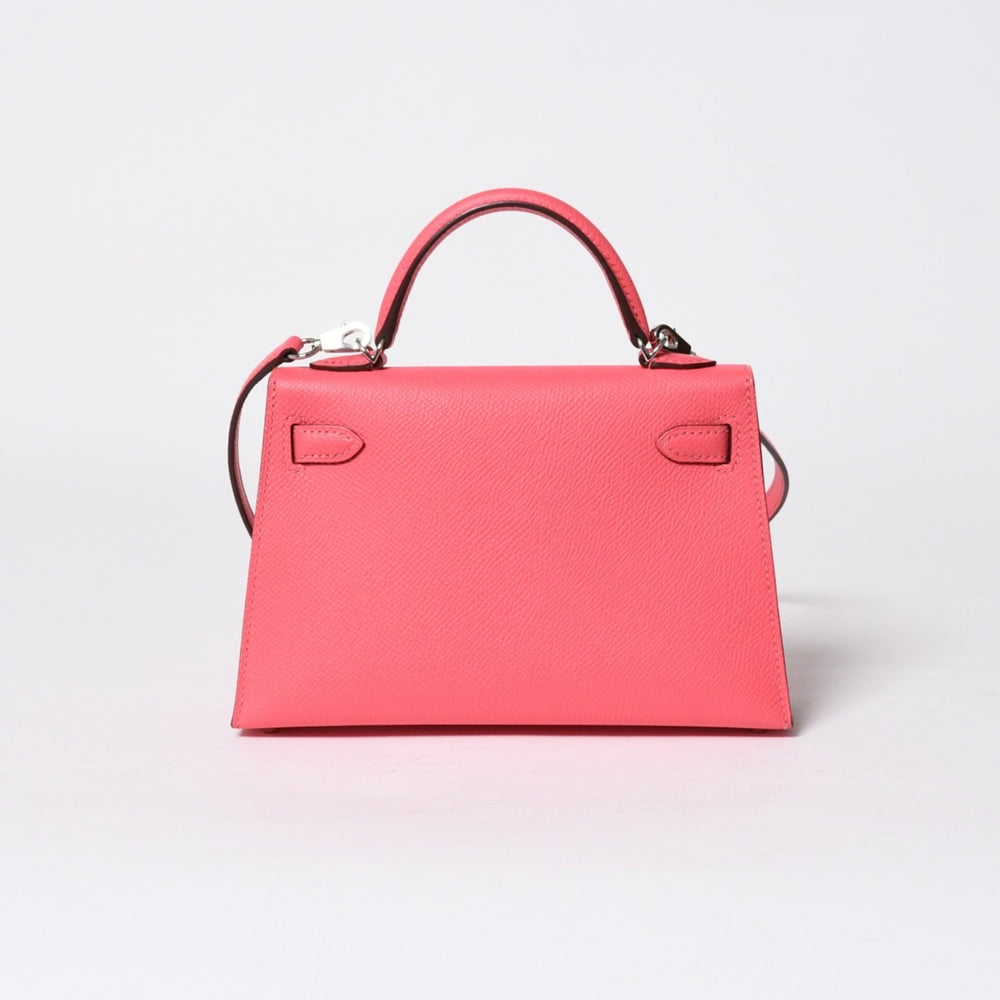 Like new HERMES Mini Kelly2 W engraved handbag Rose azalea Silver hardware Outside stitching 2WAY Used 4a010088