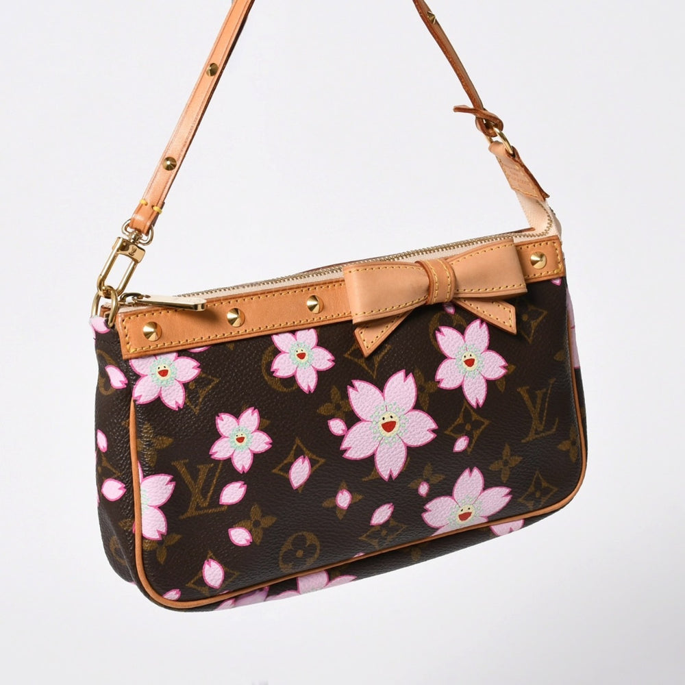 Very Good Condition LOUIS VUITTON Pochette Accessory Pouch M92006 Monogram Cherry Blossom Takashi Murakami Used 4a010107