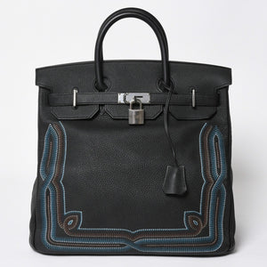 新品同様 HERMES エルメス オータクロア 40 ウェスタン 刺繍 ハンドバッグ ノワール トゴ Z刻印 SV金具 内縫い 中古 4a010131
