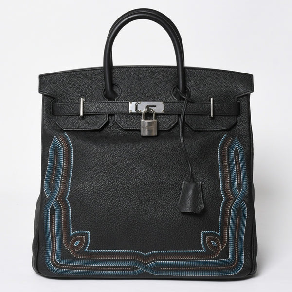 新品同様 HERMES エルメス オータクロア 40 ウェスタン 刺繍 ハンドバッグ ノワール トゴ Z刻印 SV金具 内縫い 中古 4a010131