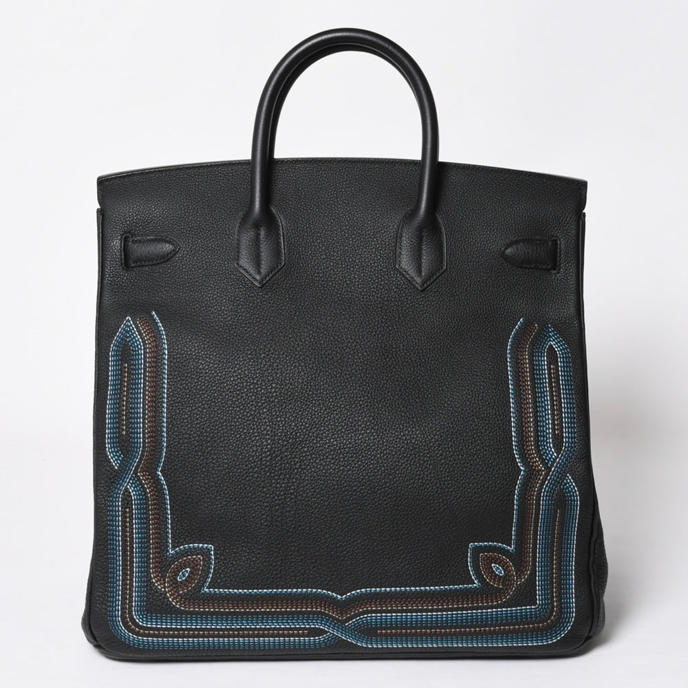 新品同様 HERMES エルメス オータクロア 40 ウェスタン 刺繍 ハンドバッグ ノワール トゴ Z刻印 SV金具 内縫い 中古 4a010131