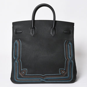 新品同様 HERMES エルメス オータクロア 40 ウェスタン 刺繍 ハンドバッグ ノワール トゴ Z刻印 SV金具 内縫い 中古 4a010131