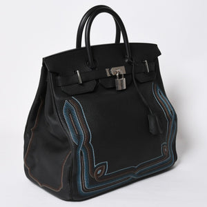 新品同様 HERMES エルメス オータクロア 40 ウェスタン 刺繍 ハンドバッグ ノワール トゴ Z刻印 SV金具 内縫い 中古 4a010131