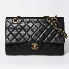極美品 CHANEL シャネル デカマトラッセ 50 Wフラップ Wチェーンショルダーバッグ 1番台 ココマーク カーフスキン ブラック 中古 4a009338