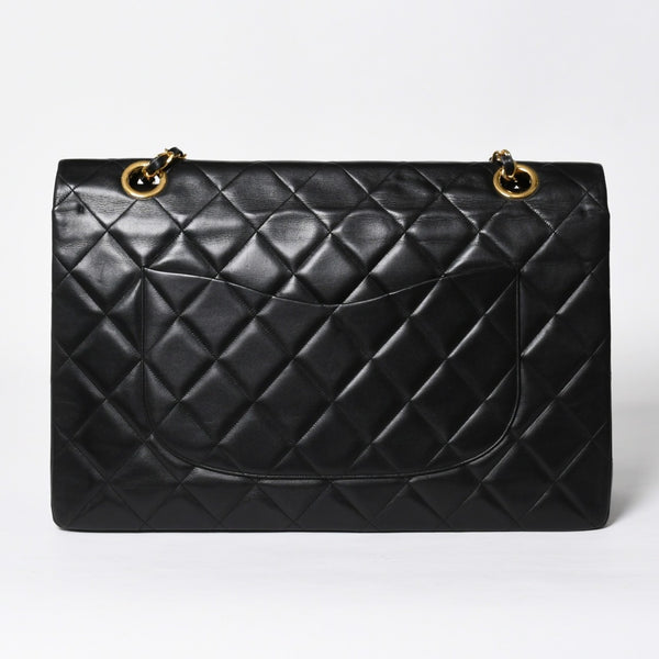 極美品 CHANEL シャネル デカマトラッセ 50 Wフラップ Wチェーンショルダーバッグ 1番台 ココマーク カーフスキン ブラック 中古 4a009338