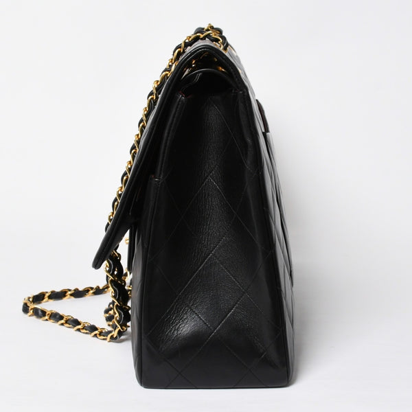 極美品 CHANEL シャネル デカマトラッセ 50 Wフラップ Wチェーンショルダーバッグ 1番台 ココマーク カーフスキン ブラック 中古 4a009338