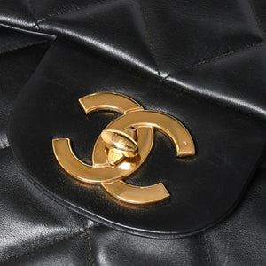 極美品 CHANEL シャネル デカマトラッセ 50 Wフラップ Wチェーンショルダーバッグ 1番台 ココマーク カーフスキン ブラック 中古 4a009338