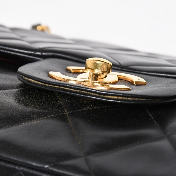 極美品 CHANEL シャネル デカマトラッセ 50 Wフラップ Wチェーンショルダーバッグ 1番台 ココマーク カーフスキン ブラック 中古 4a009338