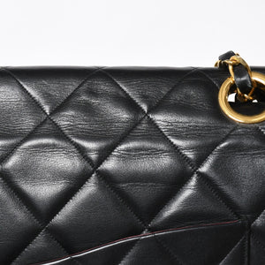 極美品 CHANEL シャネル デカマトラッセ 50 Wフラップ Wチェーンショルダーバッグ 1番台 ココマーク カーフスキン ブラック 中古 4a009338