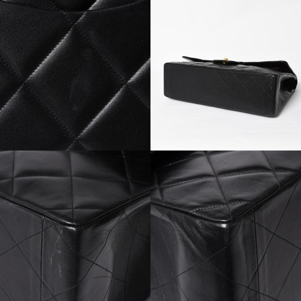 極美品 CHANEL シャネル デカマトラッセ 50 Wフラップ Wチェーンショルダーバッグ 1番台 ココマーク カーフスキン ブラック 中古 4a009338