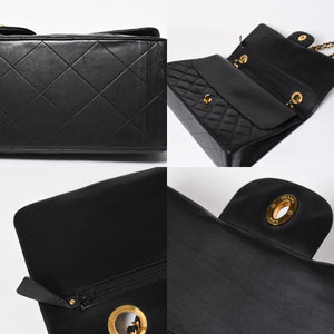 極美品 CHANEL シャネル デカマトラッセ 50 Wフラップ Wチェーンショルダーバッグ 1番台 ココマーク カーフスキン ブラック 中古 4a009338