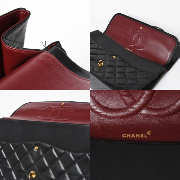 極美品 CHANEL シャネル デカマトラッセ 50 Wフラップ Wチェーンショルダーバッグ 1番台 ココマーク カーフスキン ブラック 中古 4a009338