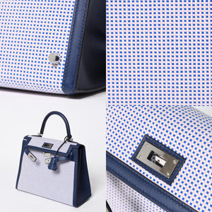 新品同様 HERMES エルメス ケリー28 トワルキャドリーユ スイフト ブルーサフィール エクリュ モーヴ 外縫い U刻印 中古 4a010179