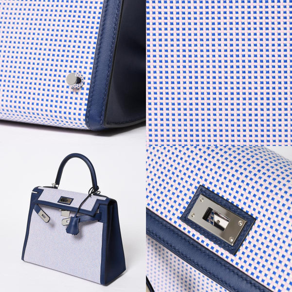 新品同様 HERMES エルメス ケリー28 トワルキャドリーユ スイフト ブルーサフィール エクリュ モーヴ 外縫い U刻印 中古 4a010179