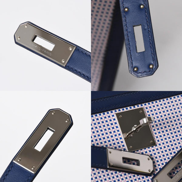新品同様 HERMES エルメス ケリー28 トワルキャドリーユ スイフト ブルーサフィール エクリュ モーヴ 外縫い U刻印 中古 4a010179