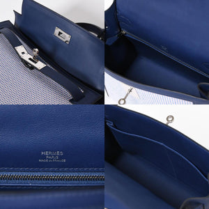 新品同様 HERMES エルメス ケリー28 トワルキャドリーユ スイフト ブルーサフィール エクリュ モーヴ 外縫い U刻印 中古 4a010179