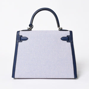 新品同様 HERMES エルメス ケリー28 トワルキャドリーユ スイフト ブルーサフィール エクリュ モーヴ 外縫い U刻印 中古 4a010179