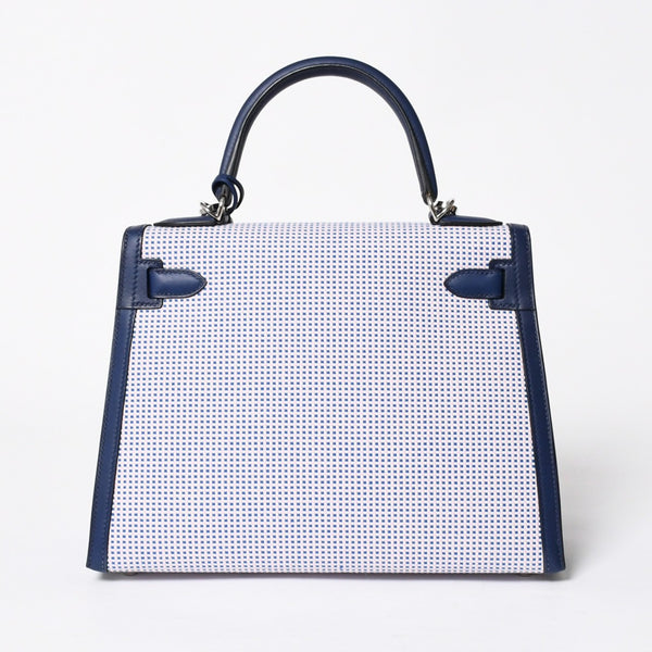新品同様 HERMES エルメス ケリー28 トワルキャドリーユ スイフト ブルーサフィール エクリュ モーヴ 外縫い U刻印 中古 4a010179