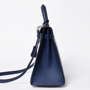 新品同様 HERMES エルメス ケリー28 トワルキャドリーユ スイフト ブルーサフィール エクリュ モーヴ 外縫い U刻印 中古 4a010179