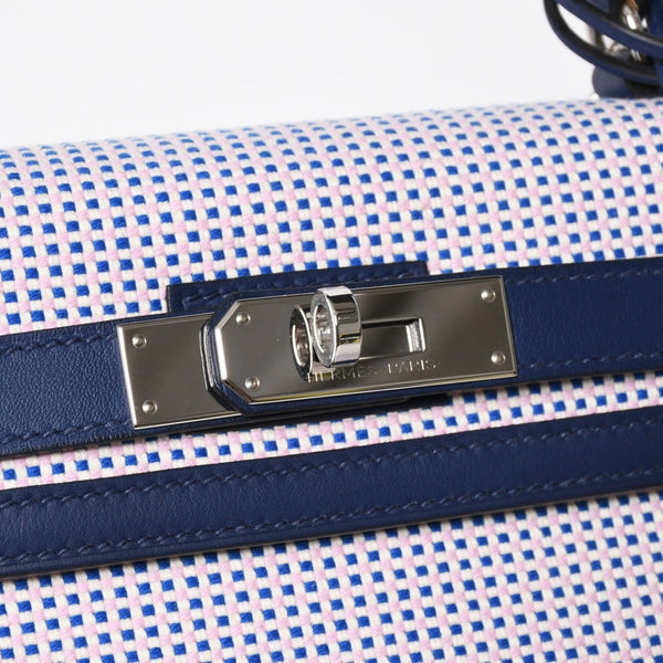 新品同様 HERMES エルメス ケリー28 トワルキャドリーユ スイフト ブルーサフィール エクリュ モーヴ 外縫い U刻印 中古 4a010179
