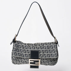 FENDI フェンディ ズッキーノ マンマバゲット 8BR000 ワンショルダーバッグ ネイビーキャンバス レザー シルバー金具 美品 中古 4a010196