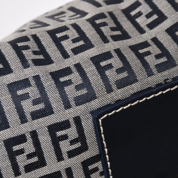 FENDI フェンディ ズッキーノ マンマバゲット 8BR000 ワンショルダーバッグ ネイビーキャンバス レザー シルバー金具 美品 中古 4a010196