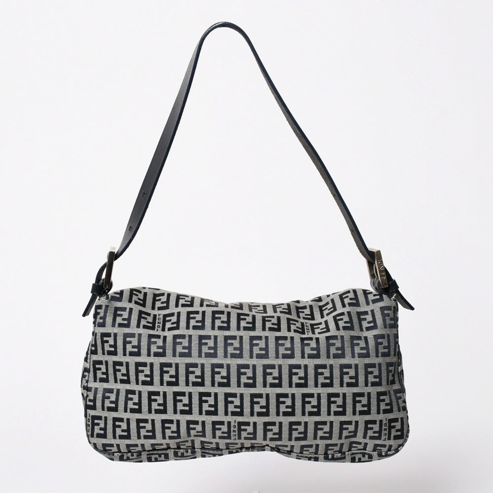 FENDI フェンディ ズッキーノ マンマバゲット 8BR000 ワンショルダーバッグ ネイビーキャンバス レザー シルバー金具 美品 中古 4a010196