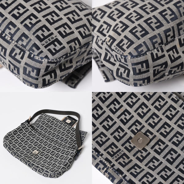 FENDI フェンディ ズッキーノ マンマバゲット 8BR000 ワンショルダーバッグ ネイビーキャンバス レザー シルバー金具 美品 中古 4a010196