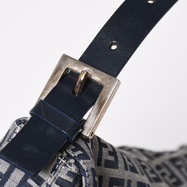 FENDI フェンディ ズッキーノ マンマバゲット 8BR000 ワンショルダーバッグ ネイビーキャンバス レザー シルバー金具 美品 中古 4a010196