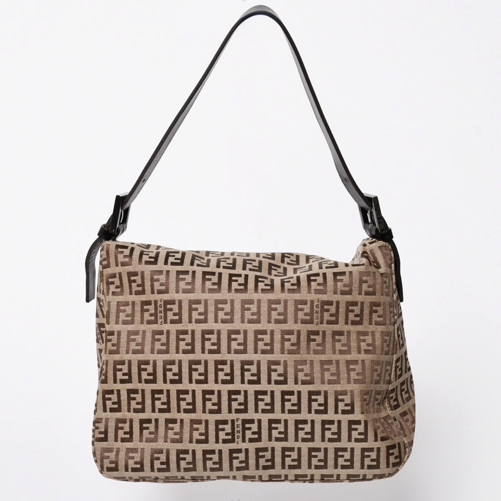 極美品 FENDI フェンディ ハンドバッグ 8BR004 マンマバケット ベージュ キャンバス レザー ズッキーノ柄 ガンメタル金具 中古 4a010201