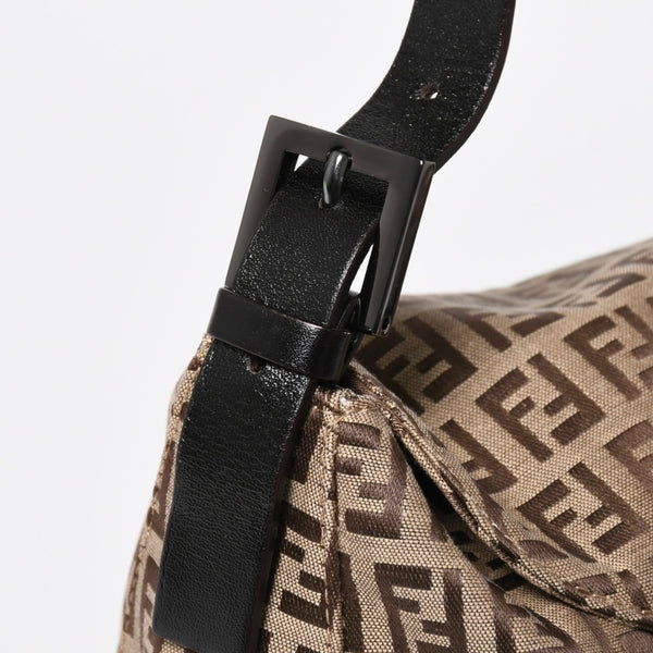 極美品 FENDI フェンディ ハンドバッグ 8BR004 マンマバケット ベージュ キャンバス レザー ズッキーノ柄 ガンメタル金具 中古 4a010201