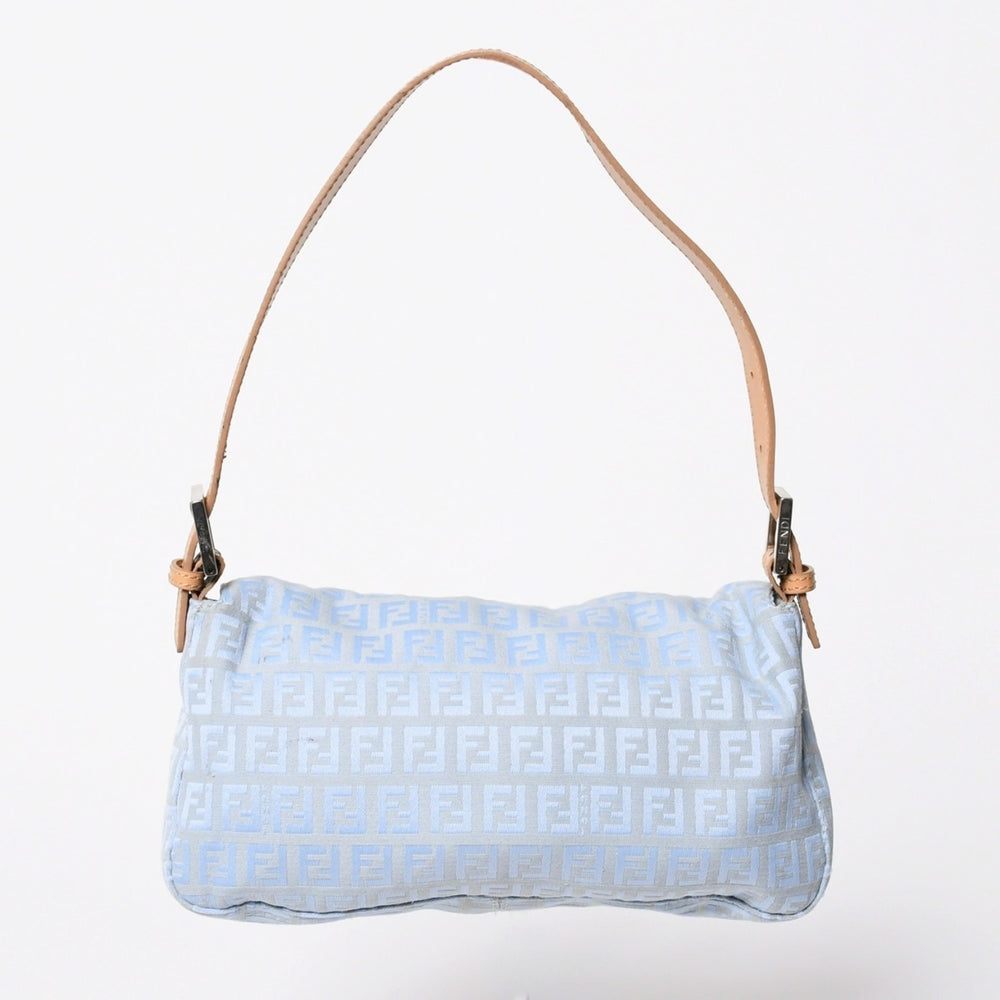 極美品 FENDI フェンディ ズッキーノ マンマバゲット 8BR000 ワンショルダーバッグ ブルー キャンバス レザー シルバー金具 中古 4a010195