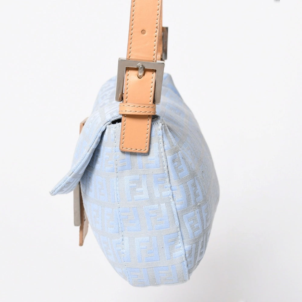 極美品 FENDI フェンディ ズッキーノ マンマバゲット 8BR000 ワンショルダーバッグ ブルー キャンバス レザー シルバー金具 中古 4a010195