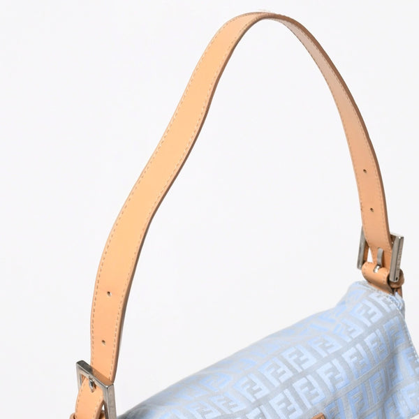 極美品 FENDI フェンディ ズッキーノ マンマバゲット 8BR000 ワンショルダーバッグ ブルー キャンバス レザー シルバー金具 中古 4a010195