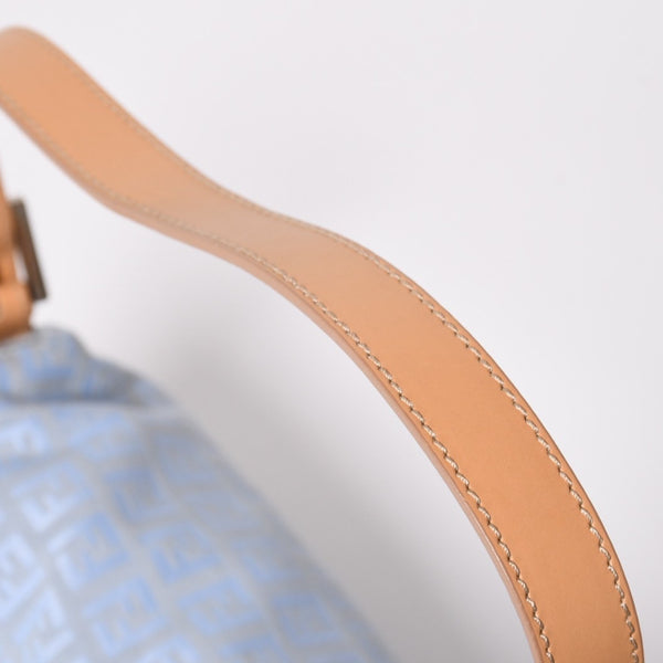 極美品 FENDI フェンディ ズッキーノ マンマバゲット 8BR000 ワンショルダーバッグ ブルー キャンバス レザー シルバー金具 中古 4a010195
