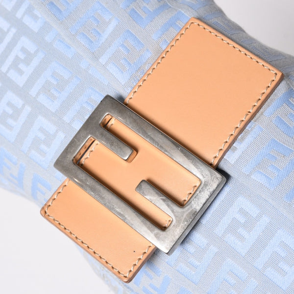 極美品 FENDI フェンディ ズッキーノ マンマバゲット 8BR000 ワンショルダーバッグ ブルー キャンバス レザー シルバー金具 中古 4a010195