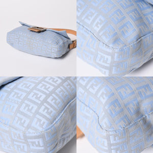 極美品 FENDI フェンディ ズッキーノ マンマバゲット 8BR000 ワンショルダーバッグ ブルー キャンバス レザー シルバー金具 中古 4a010195