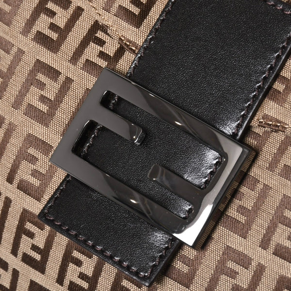 極美品 FENDI フェンディ ハンドバッグ 8BR004 マンマバケット ベージュ キャンバス レザー ズッキーノ柄 ガンメタル金具 中古 4a010201