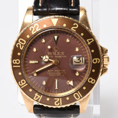 ROLEX ロレックス GMTマスター 腕時計 1675/8 重量約77.10g 18KYG AT ブラウン文字盤 レザー 美品 中古 4a010224