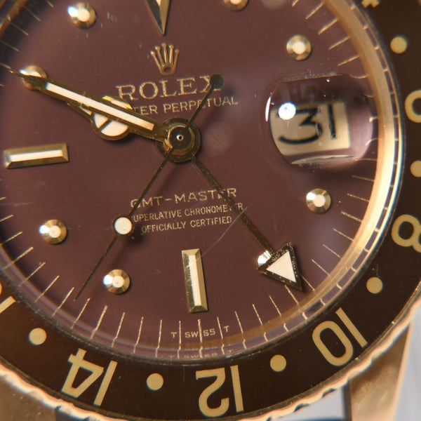 ROLEX ロレックス GMTマスター 腕時計 1675/8 重量約77.10g 18KYG AT ブラウン文字盤 レザー 美品 中古 4a010224