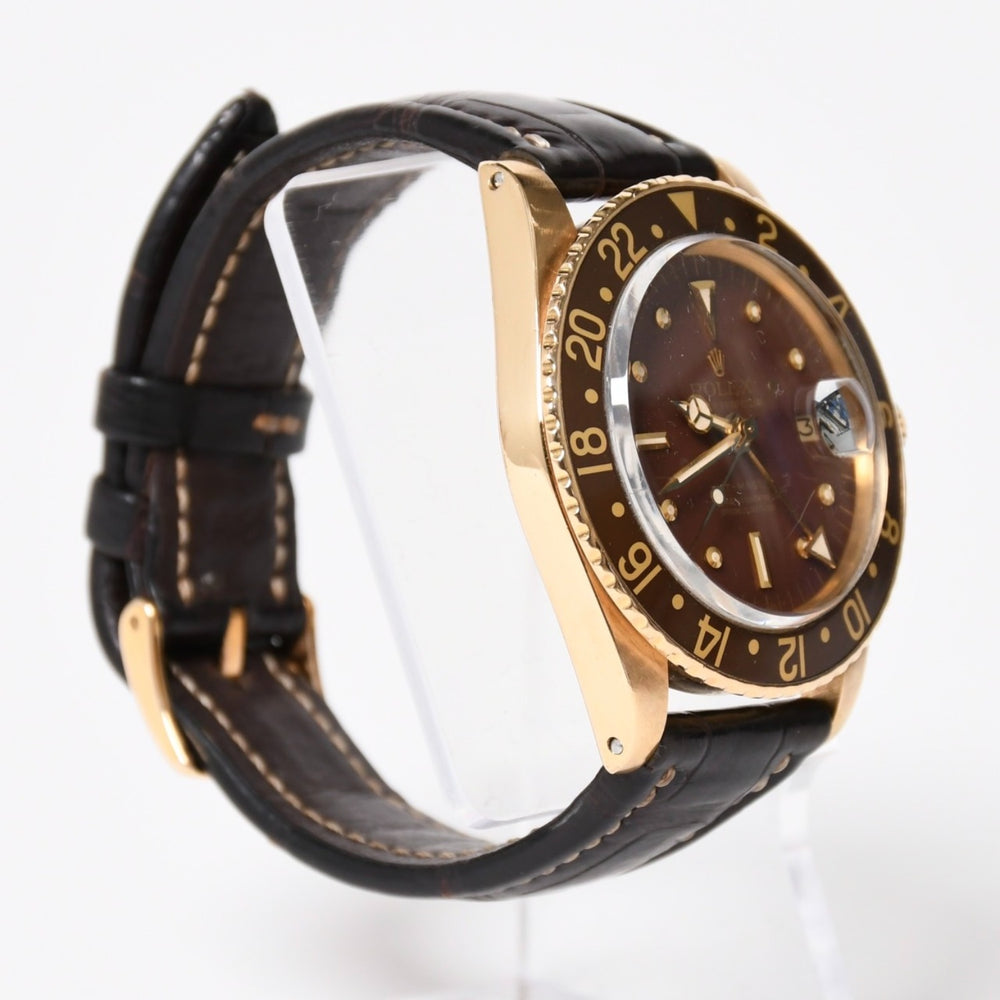 ROLEX ロレックス GMTマスター 腕時計 1675/8 重量約77.10g 18KYG AT ブラウン文字盤 レザー 美品 中古 4a010224